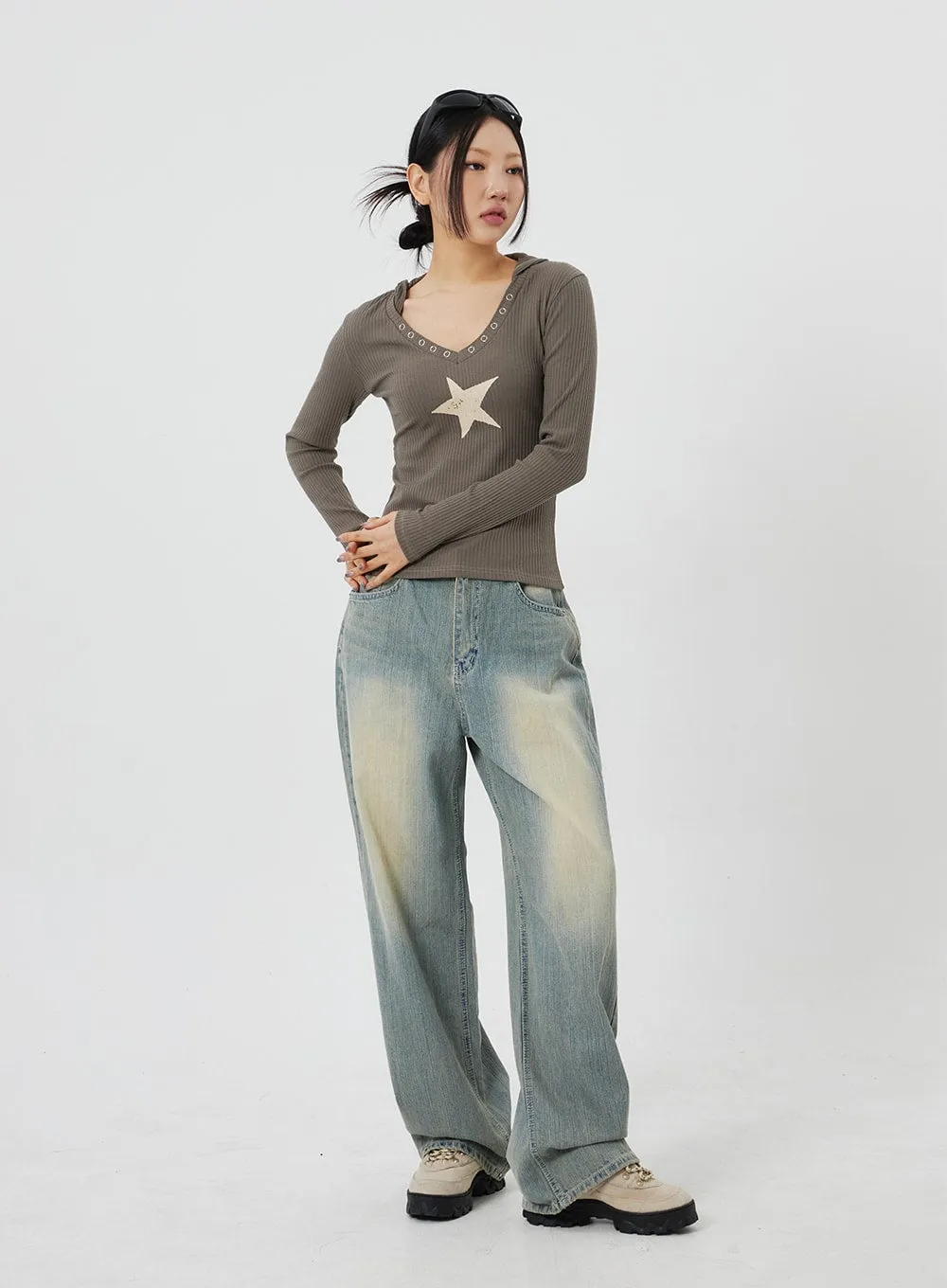 Light Wash Baggy Jeans CF323 sold by Lewkin