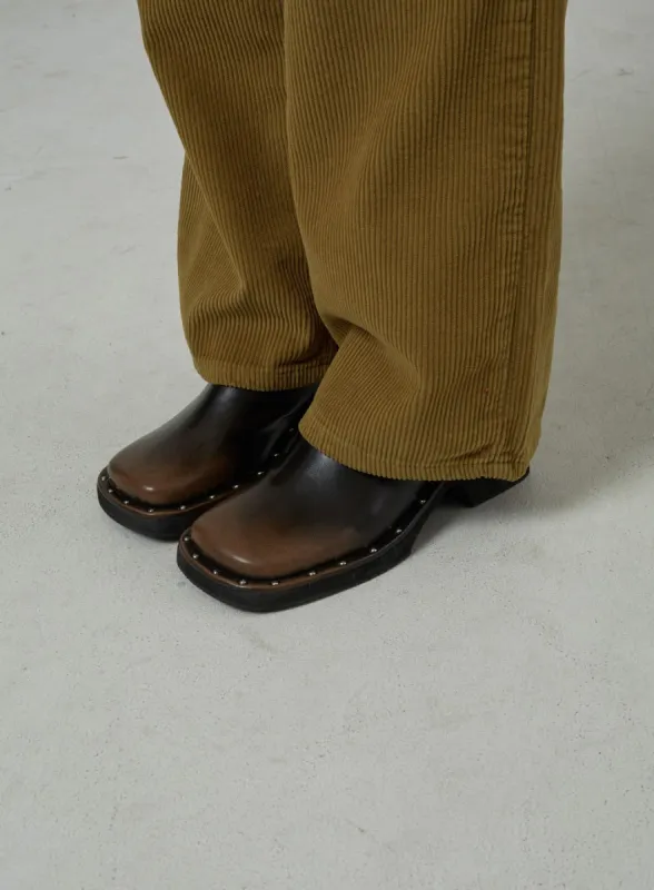 Faux Leather Square Toe Mules CJ305 sold by Lewkin