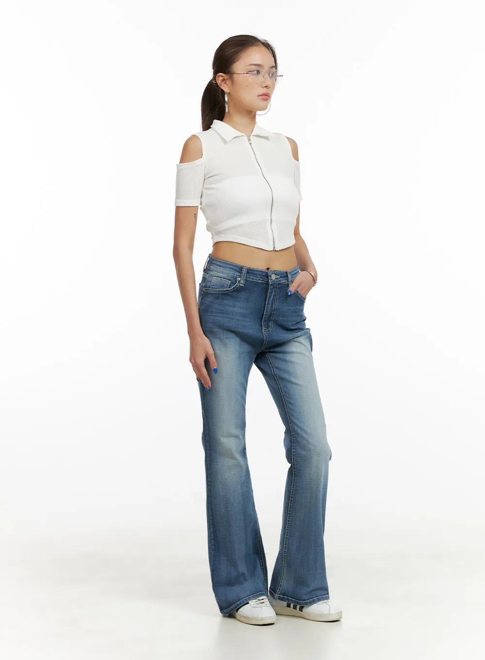 Shoulder Cut Out Collar Crop Top CY431 sold by Lewkin product image thumbnail 2