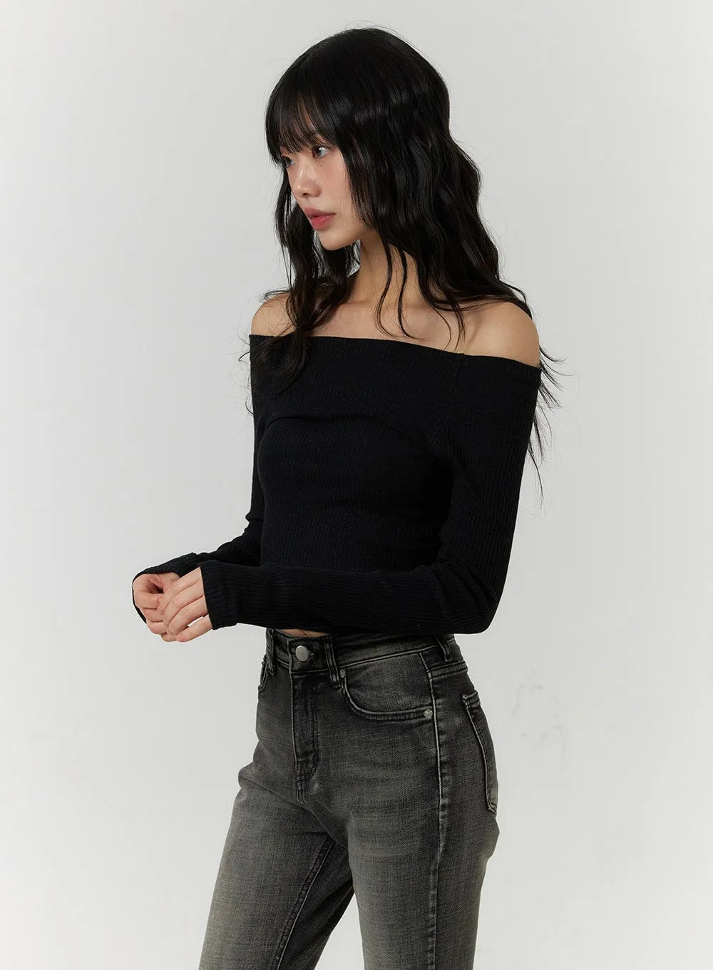 Slim Fit Off-Shoulder Tee CF407 sold by Lewkin product image thumbnail 4