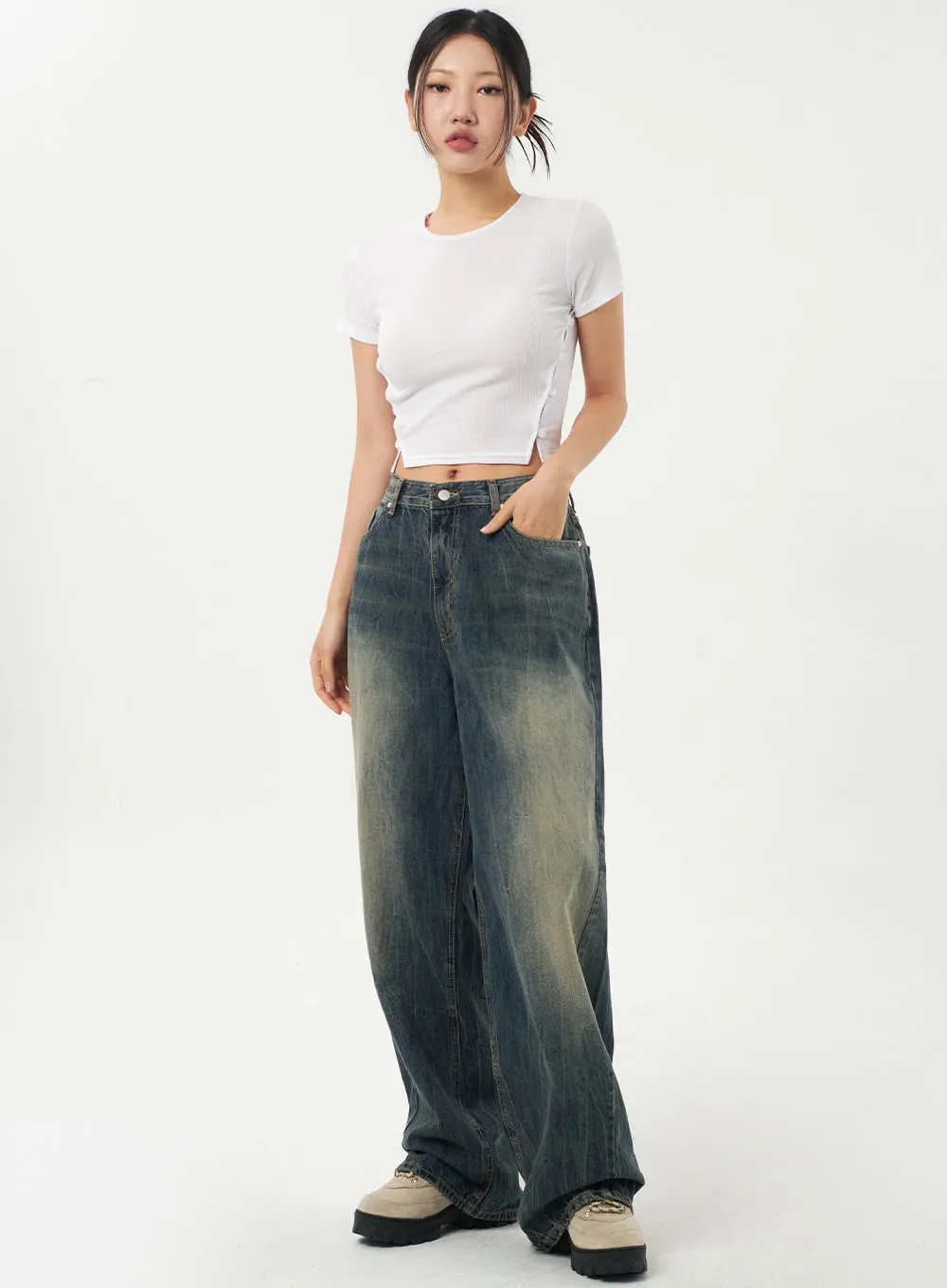 Dark Wash Baggy Jeans CA326 sold by Lewkin