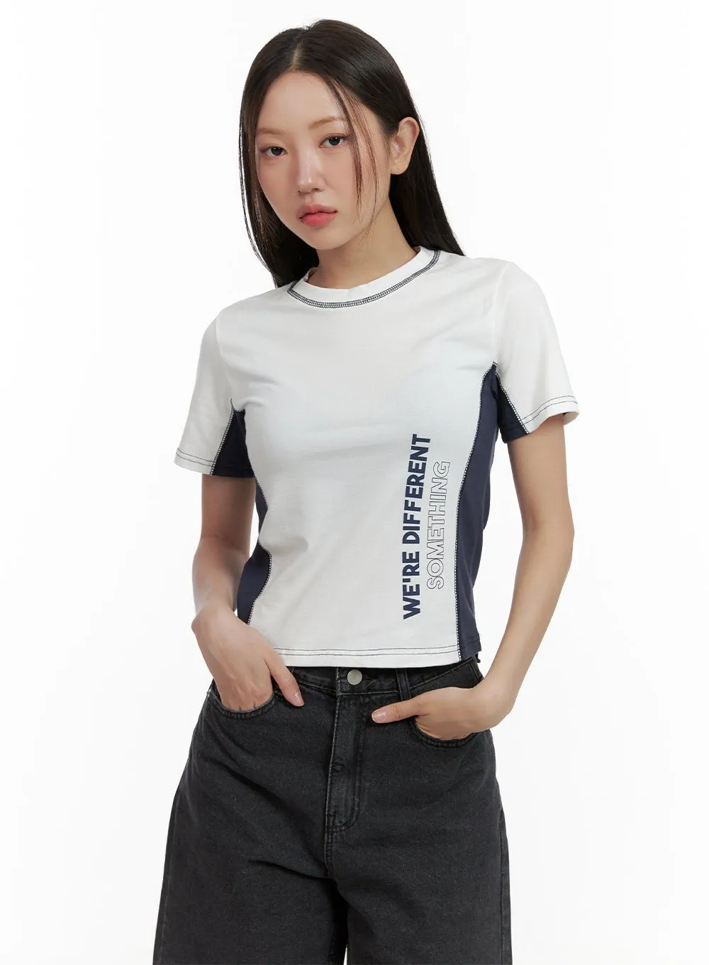 Color Block Lettering Stitch Top OL401 sold by Lewkin product image thumbnail 4