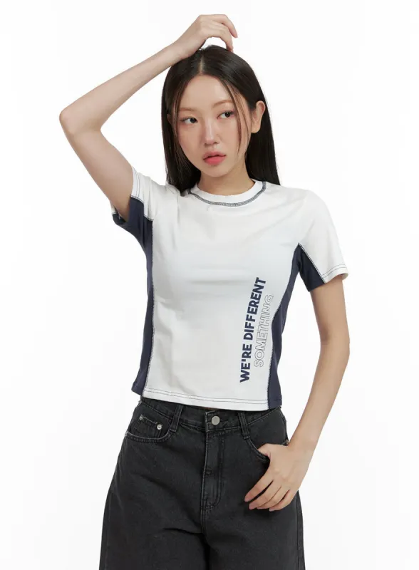 Color Block Lettering Stitch Top OL401 sold by Lewkin