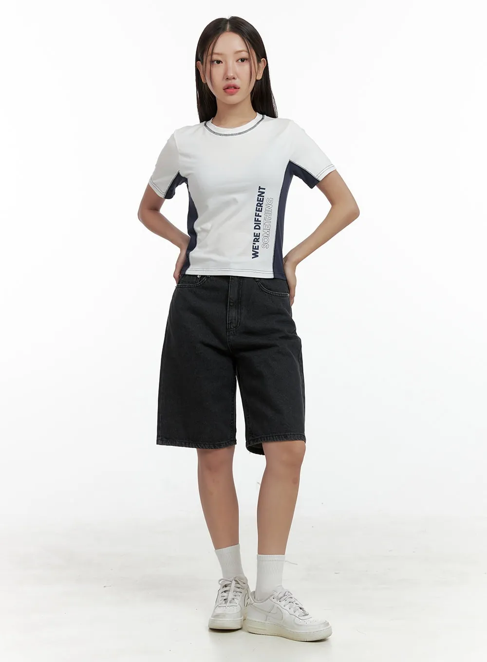 Color Block Lettering Stitch Top OL401 sold by Lewkin product image thumbnail 2