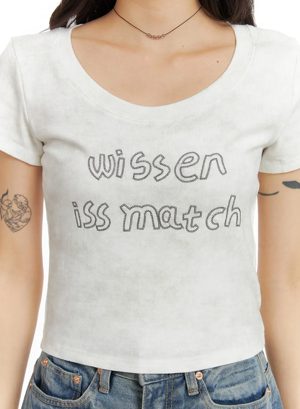 Graphic Lettering U Neck Crop Top CA408 sold by Lewkin product image thumbnail 3