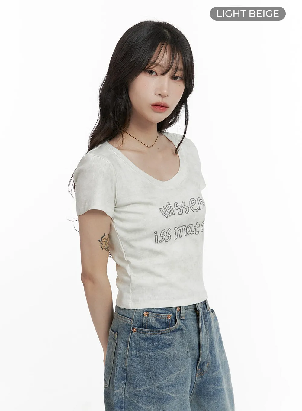 Graphic Lettering U Neck Crop Top CA408 sold by Lewkin product image thumbnail 5