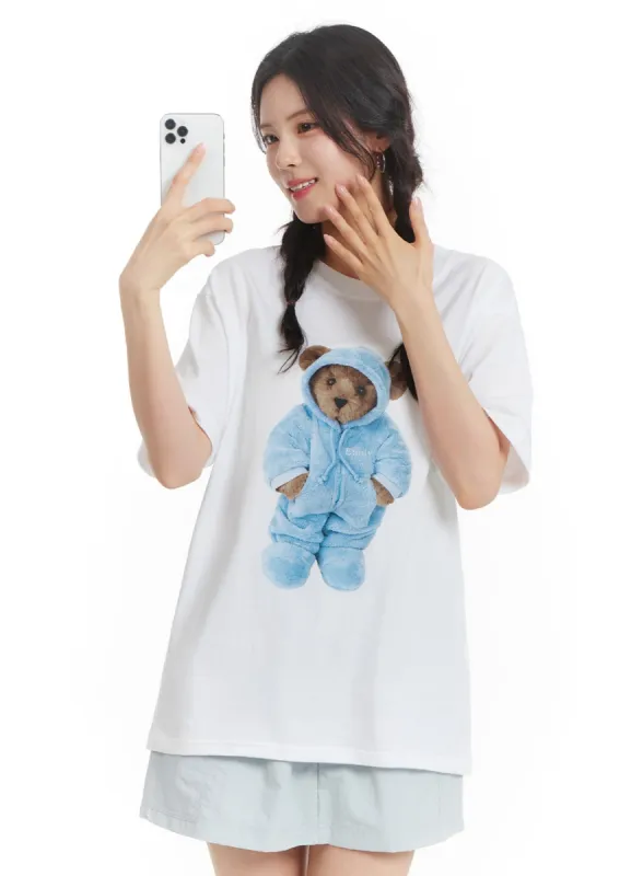 Teddy Graphic Oversized Tee OF428 sold by Lewkin