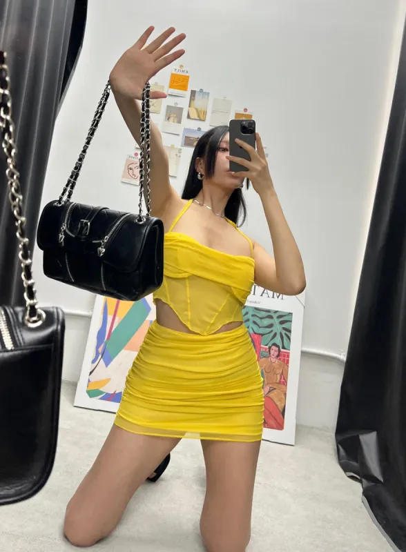 Ruched Mini Skirt And Top Set IU322 sold by Lewkin