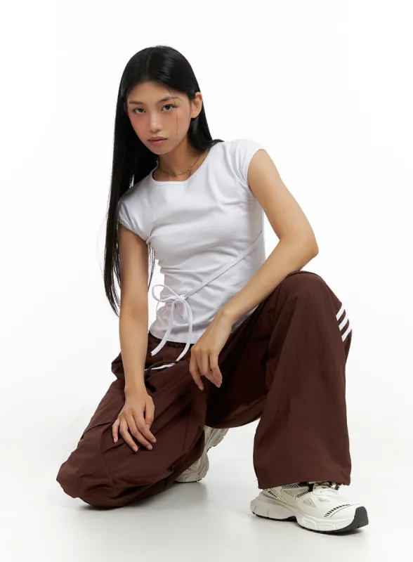 Strap Tie Short Sleeve Top IL419 sold by Lewkin