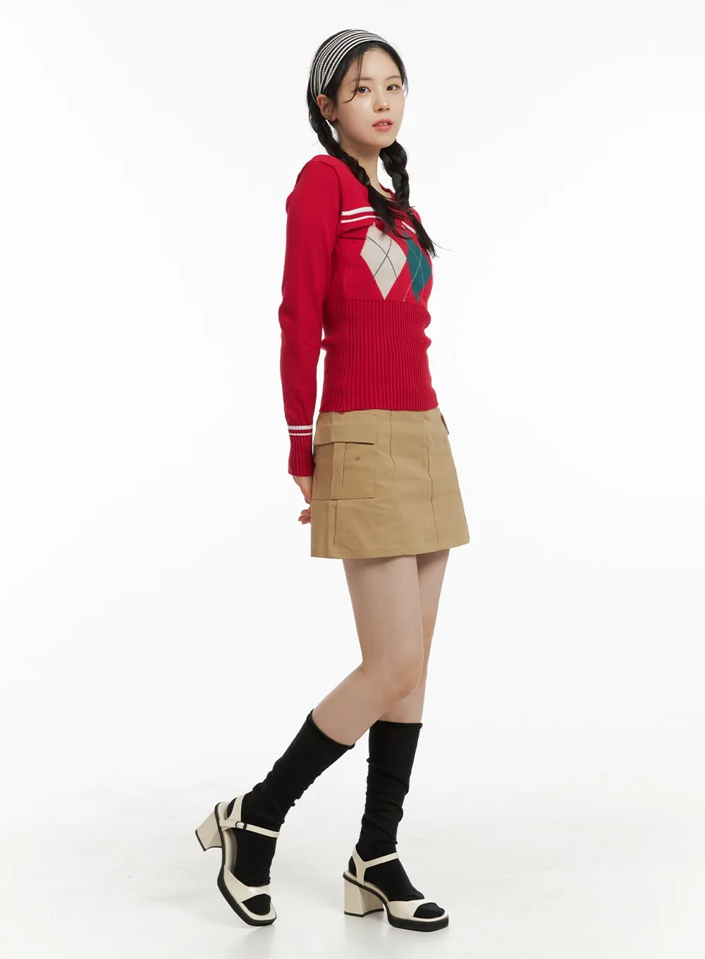 Solid Cargo Mini Skirt OM420 sold by Lewkin