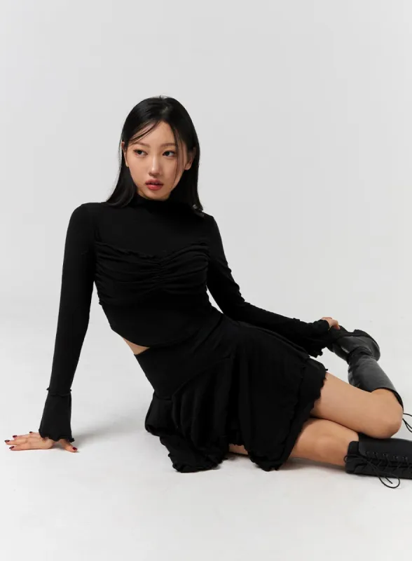 Turtleneck Rib Knit Long Sleeve Crop Top CD328 sold by Lewkin