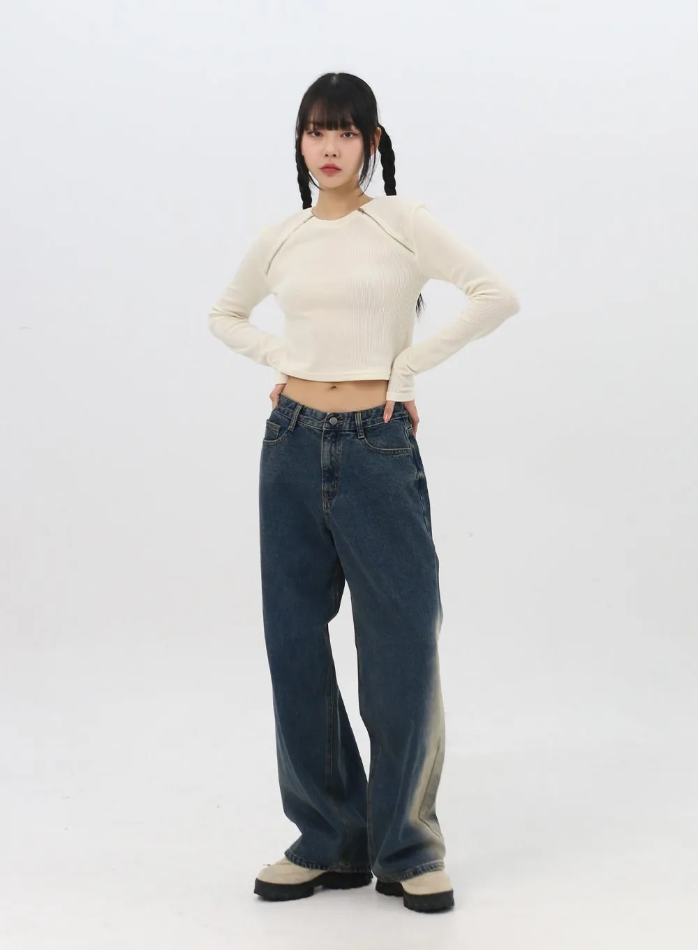 Double Zip Sleeve Crop Top IN310 sold by Lewkin product image thumbnail 2