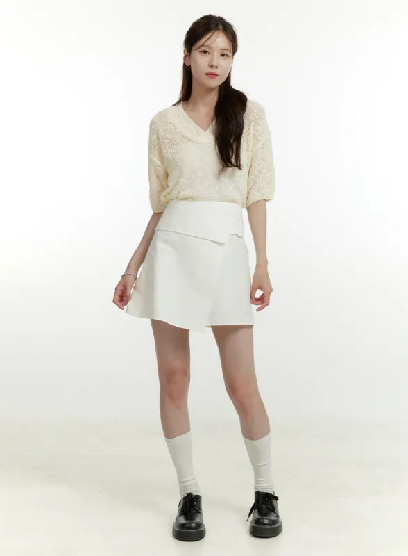 Summer Wrap Cotton Mini Skirt OU427 sold by Lewkin