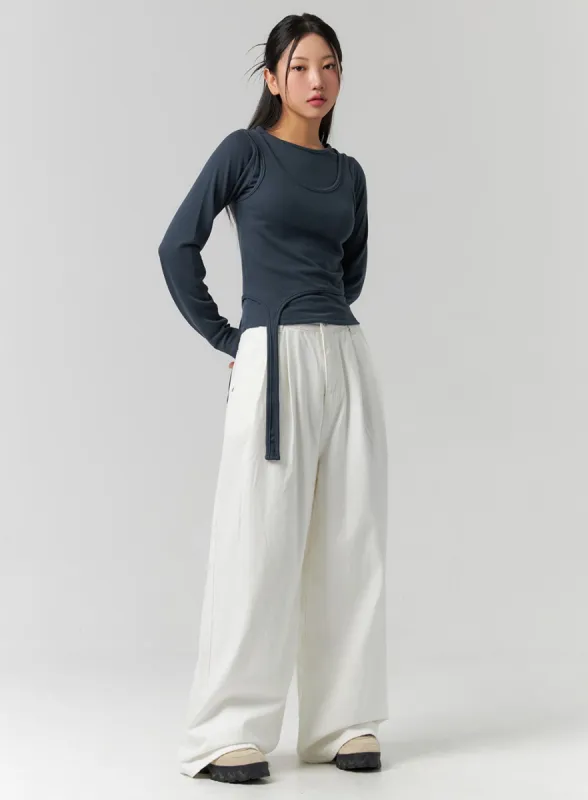 Pintuck Wide Fit Cotton Pants CS320 sold by Lewkin