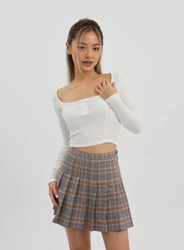 Square Neck Button Cropped Long Sleeve Top CJ325 sold by Lewkin