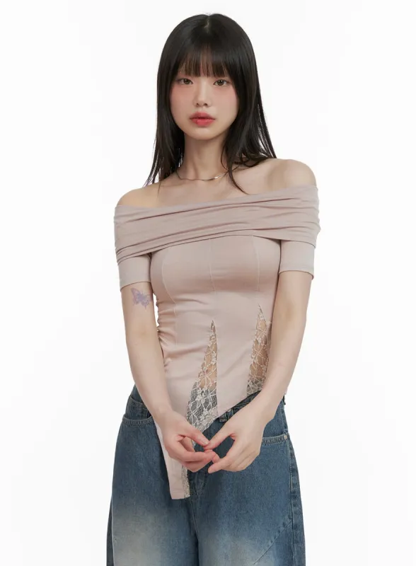 Lace Patched Off-Shoulder Top CY428 sold by Lewkin