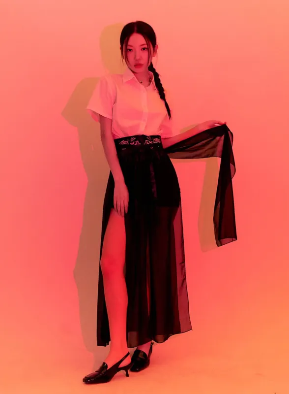 Deep Slit Mesh Maxi Skirt OU403 sold by Lewkin