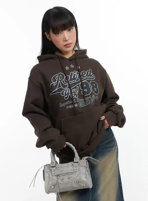 Graphic Lettering Drawstring Hoodie IJ411 sold by Lewkin