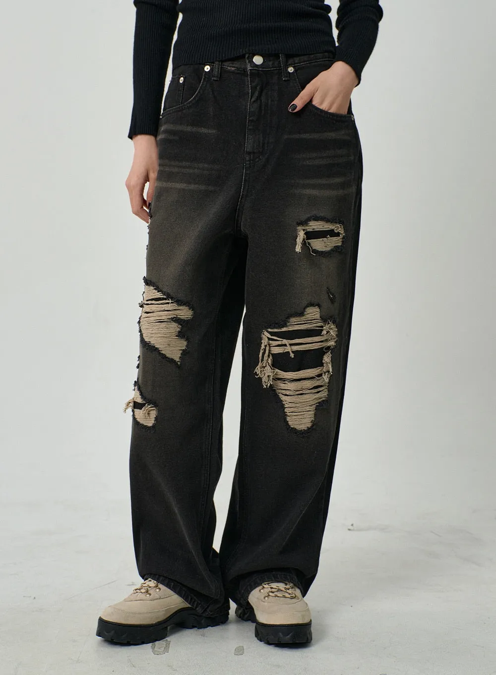 Ripped Wide Jeans Unisex CD13 sold by Lewkin product image thumbnail 2