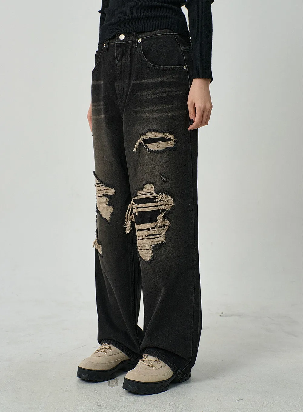 Ripped Wide Jeans Unisex CD13 sold by Lewkin product image thumbnail 5