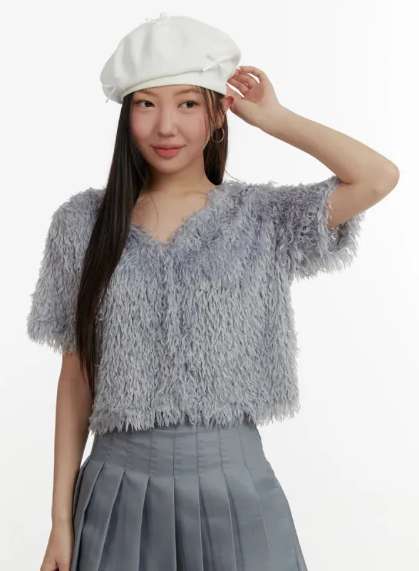 Faux Fur V-Neck Cardigan OY413 sold by Lewkin