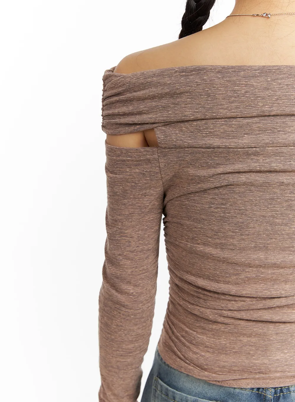 Wool-Blend Off-Shoulder Ruched Knit Top CF416 sold by Lewkin product image thumbnail 4