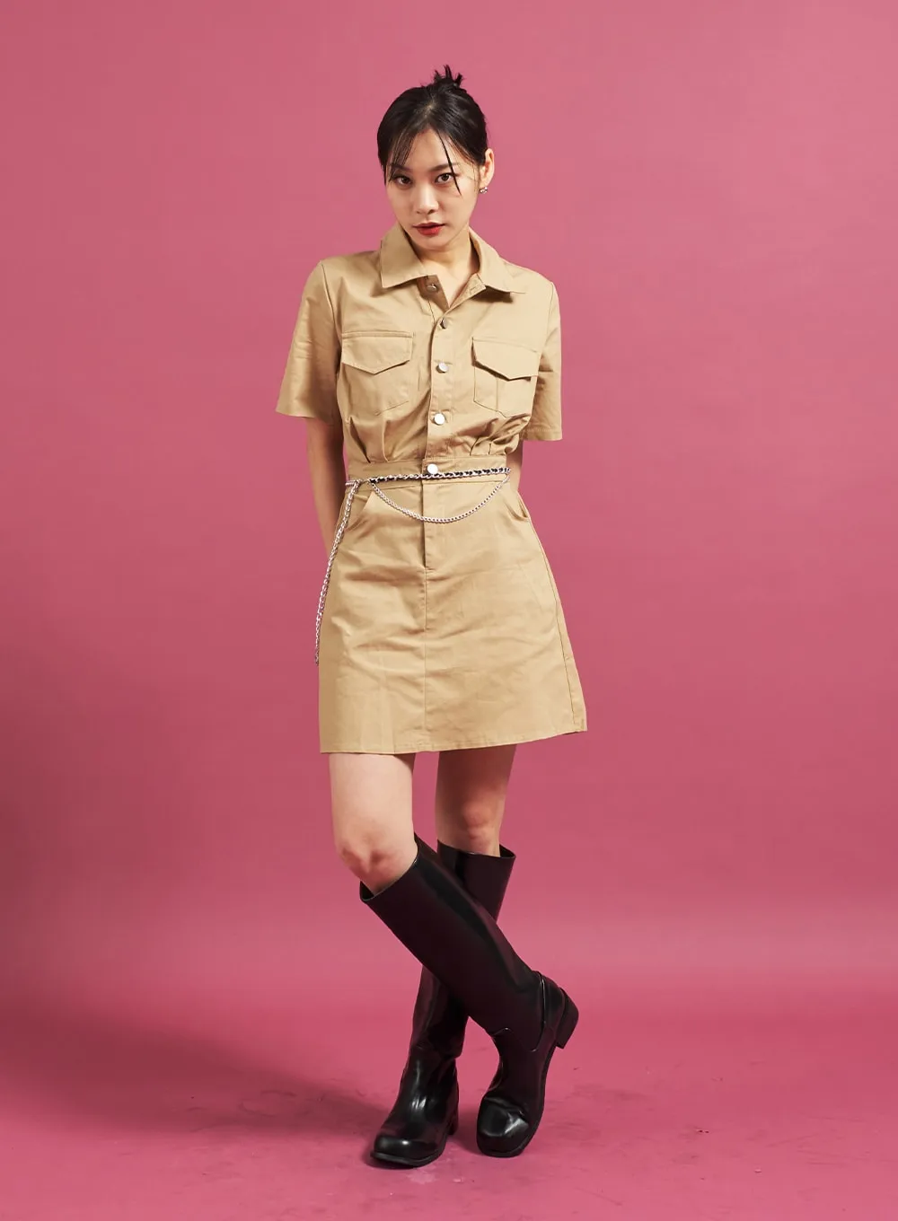 Pocketed Cargo Mini Dress CJ28 sold by Lewkin