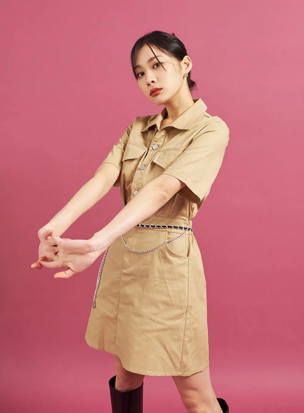 Pocketed Cargo Mini Dress CJ28 sold by Lewkin product image thumbnail 5