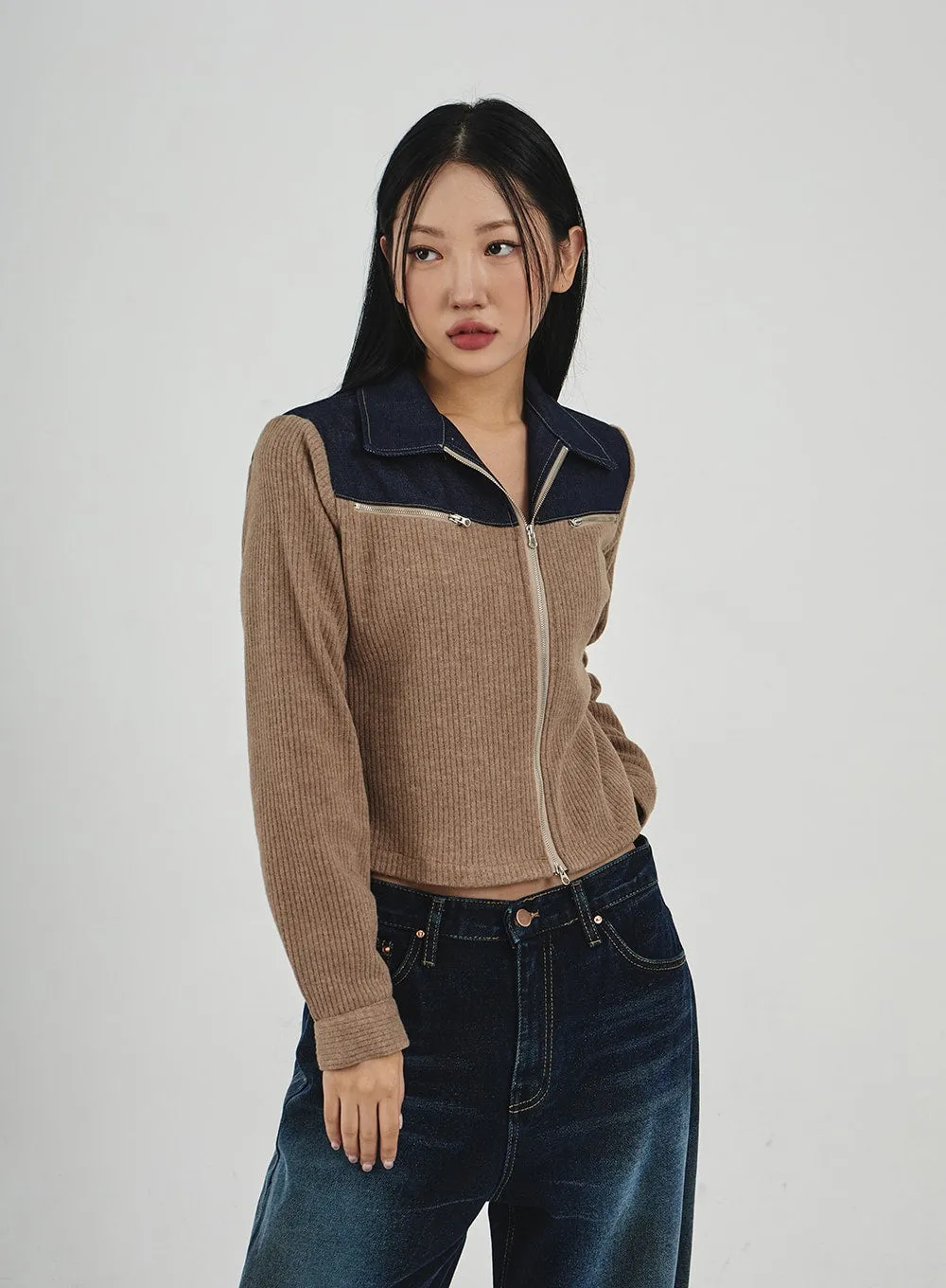 Denim Knit Zipper Jacket CN30 sold by Lewkin