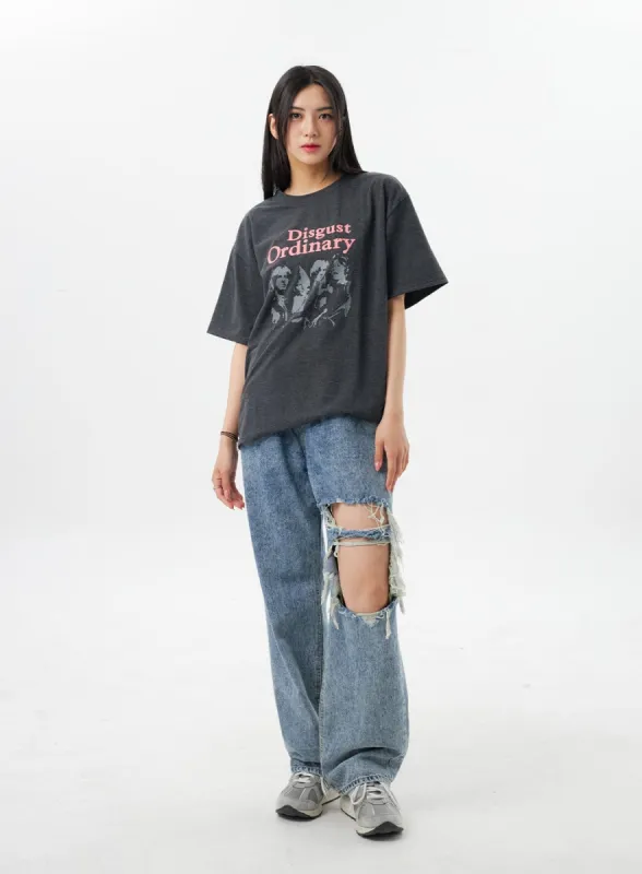 Wide Ripped Knee Jeans BY324 sold by Lewkin