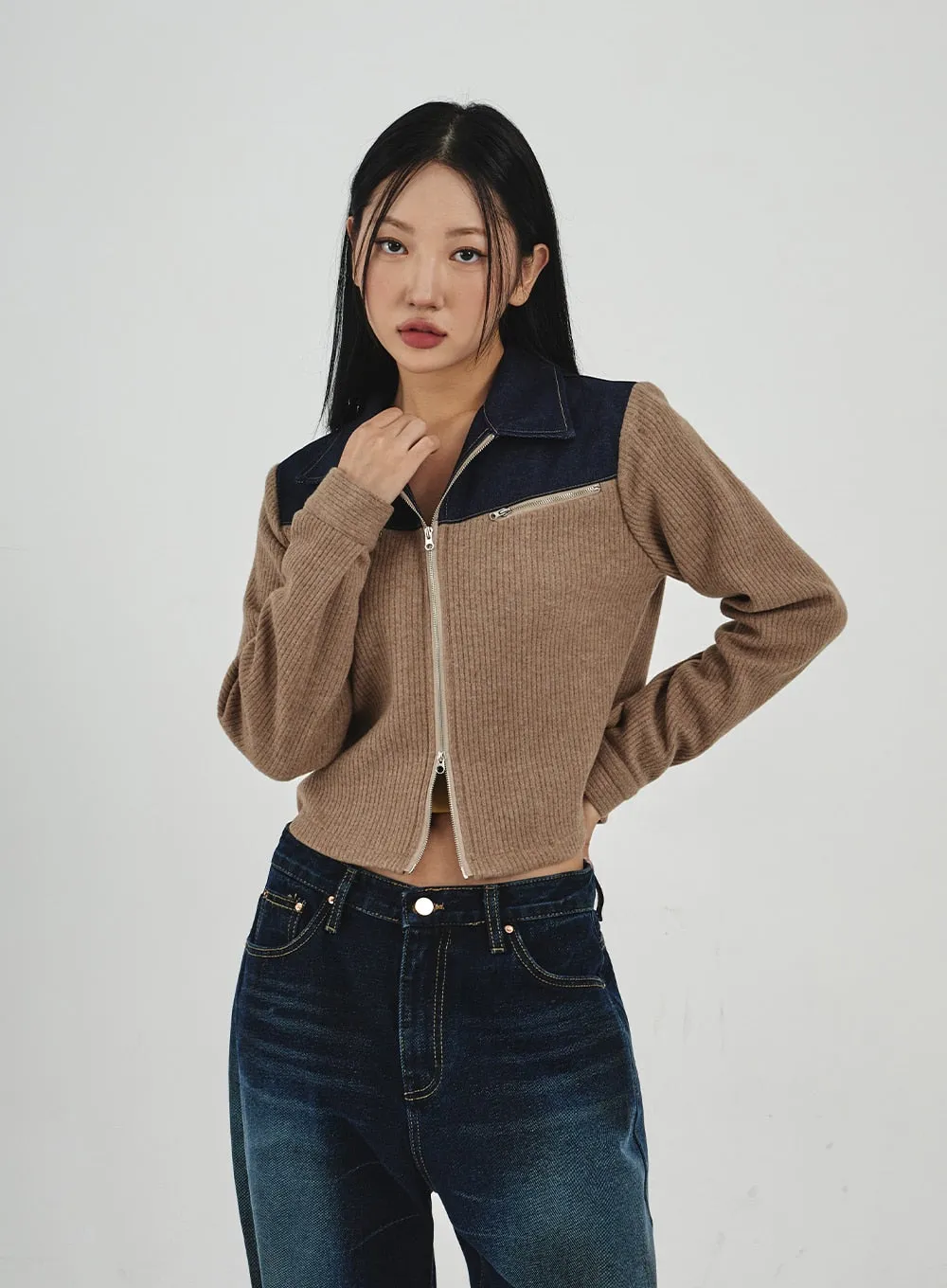 Denim Knit Zipper Jacket CN30 sold by Lewkin product image thumbnail 5