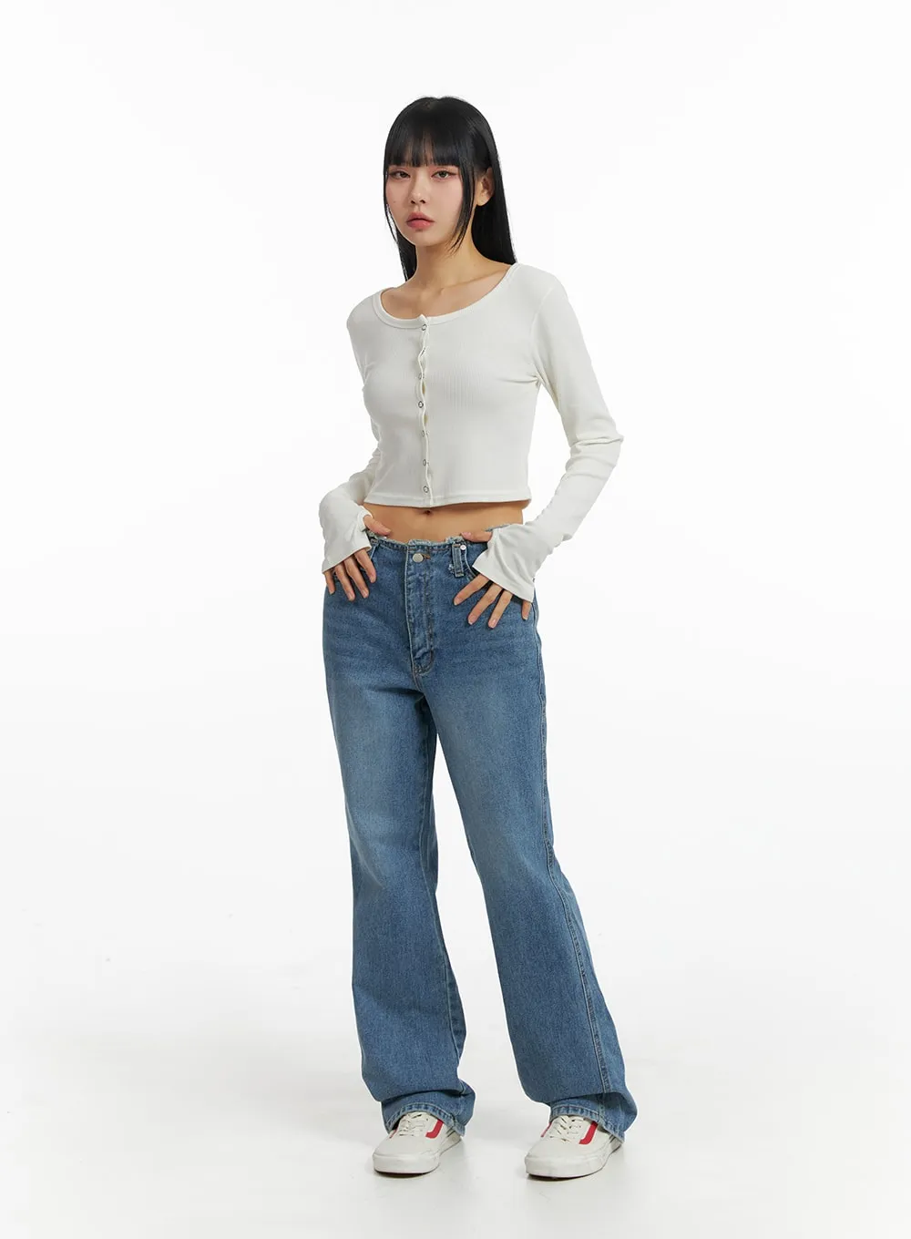 Round Neck Buttoned Long Sleeve Top IM414 sold by Lewkin product image thumbnail 2