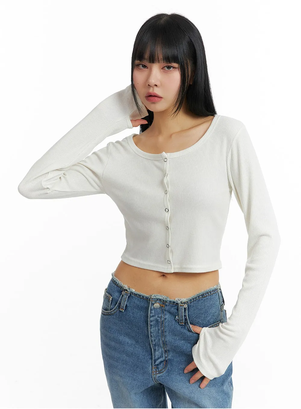 Round Neck Buttoned Long Sleeve Top IM414 sold by Lewkin product image thumbnail 5
