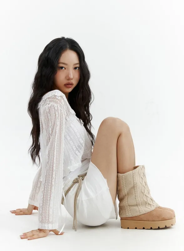 Faux Shearling Knee Boots CJ423 sold by Lewkin