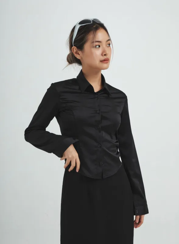 Navy Satin Line Shirt CS14 sold by Lewkin