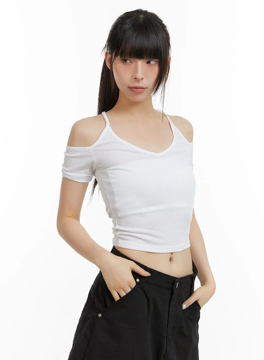 Open Shoulder Crop Top CL422 sold by Lewkin