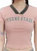 Contrasting V-Neck Graphic Crop Tee CY414 sold by Lewkin