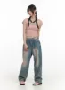 Contrasting V-Neck Graphic Crop Tee CY414 sold by Lewkin