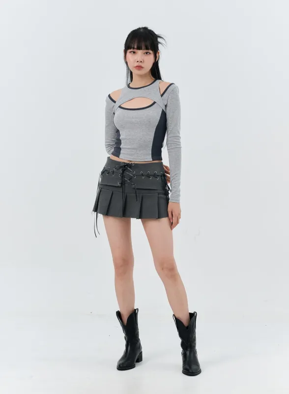 Pleated Mini Skirt with Tie Detail IS306 sold by Lewkin