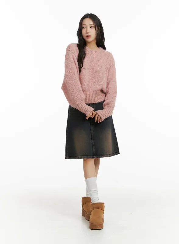 High Waist Solid Denim Mid Skirt CJ409 sold by Lewkin