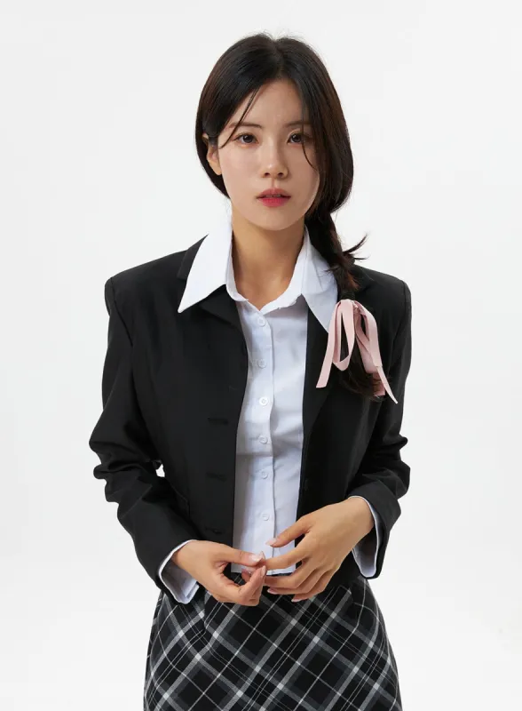 Collarless Crop Blazer OS319 sold by Lewkin