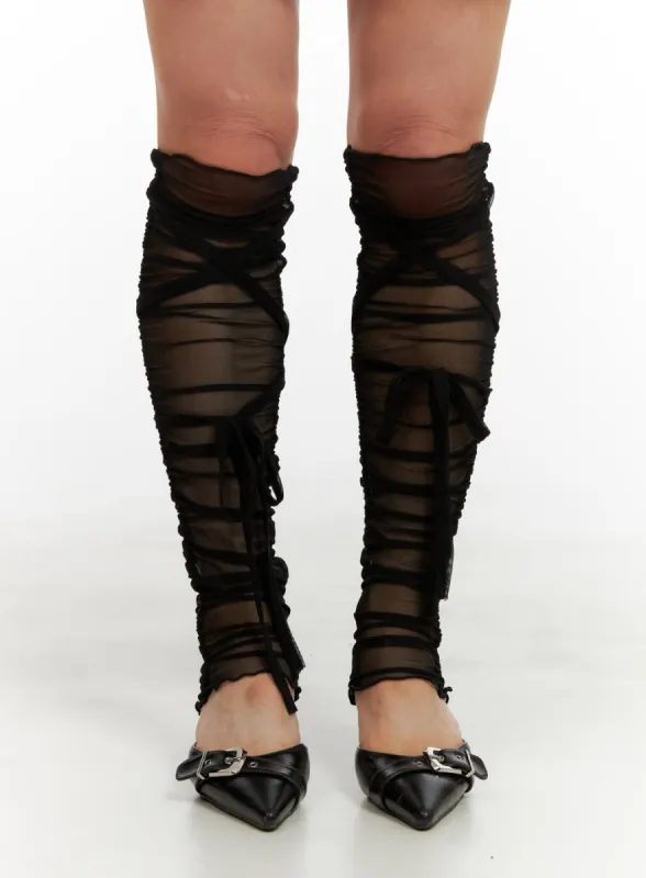 Sheer Strap Ribbon Leg Socks CY429 sold by Lewkin