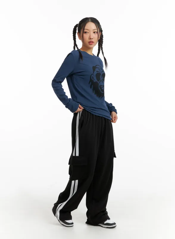 Striped Cargo Sweatpants IM405 sold by Lewkin