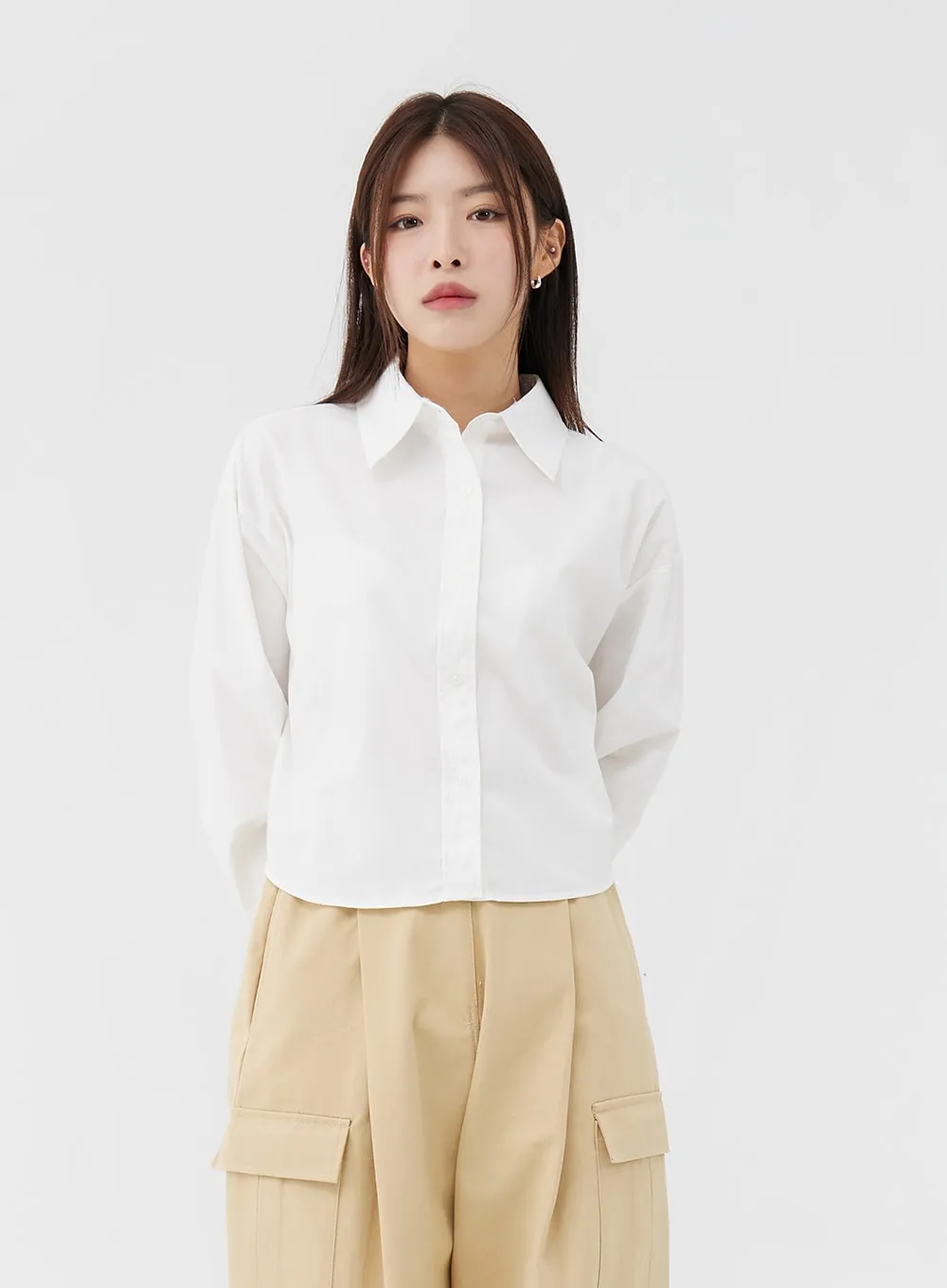 Basic Cropped Long Sleeve Shirt IG24 sold by Lewkin product image thumbnail 2