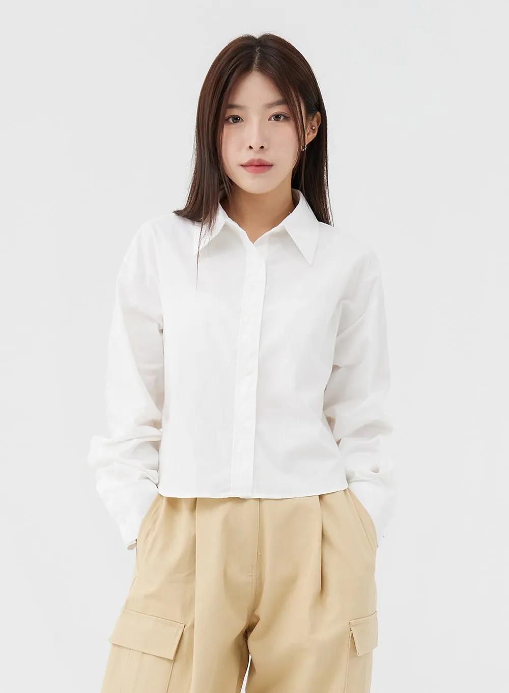 Basic Cropped Long Sleeve Shirt IG24 sold by Lewkin