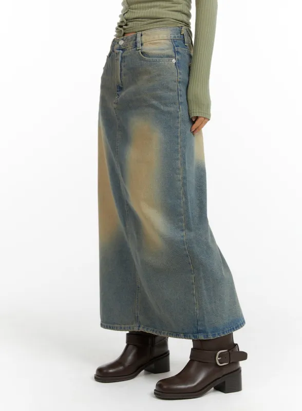 Washed Denim A-Line Maxi Skirt CF419 sold by Lewkin