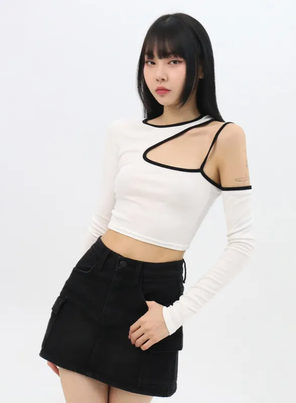 Asymmetrical Cut-Out Crop Tee IN310 sold by Lewkin