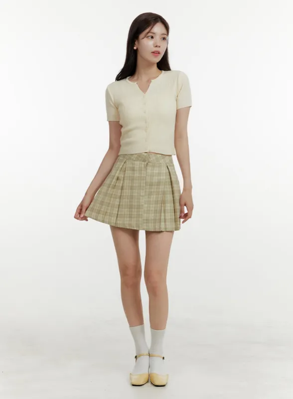 Checkered Pleated Mini Skirt OY409 sold by Lewkin