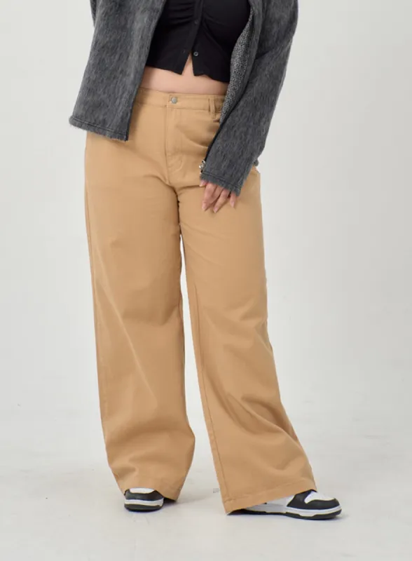 Plus Wide Straight Leg Cotton Pants ID20 sold by Lewkin