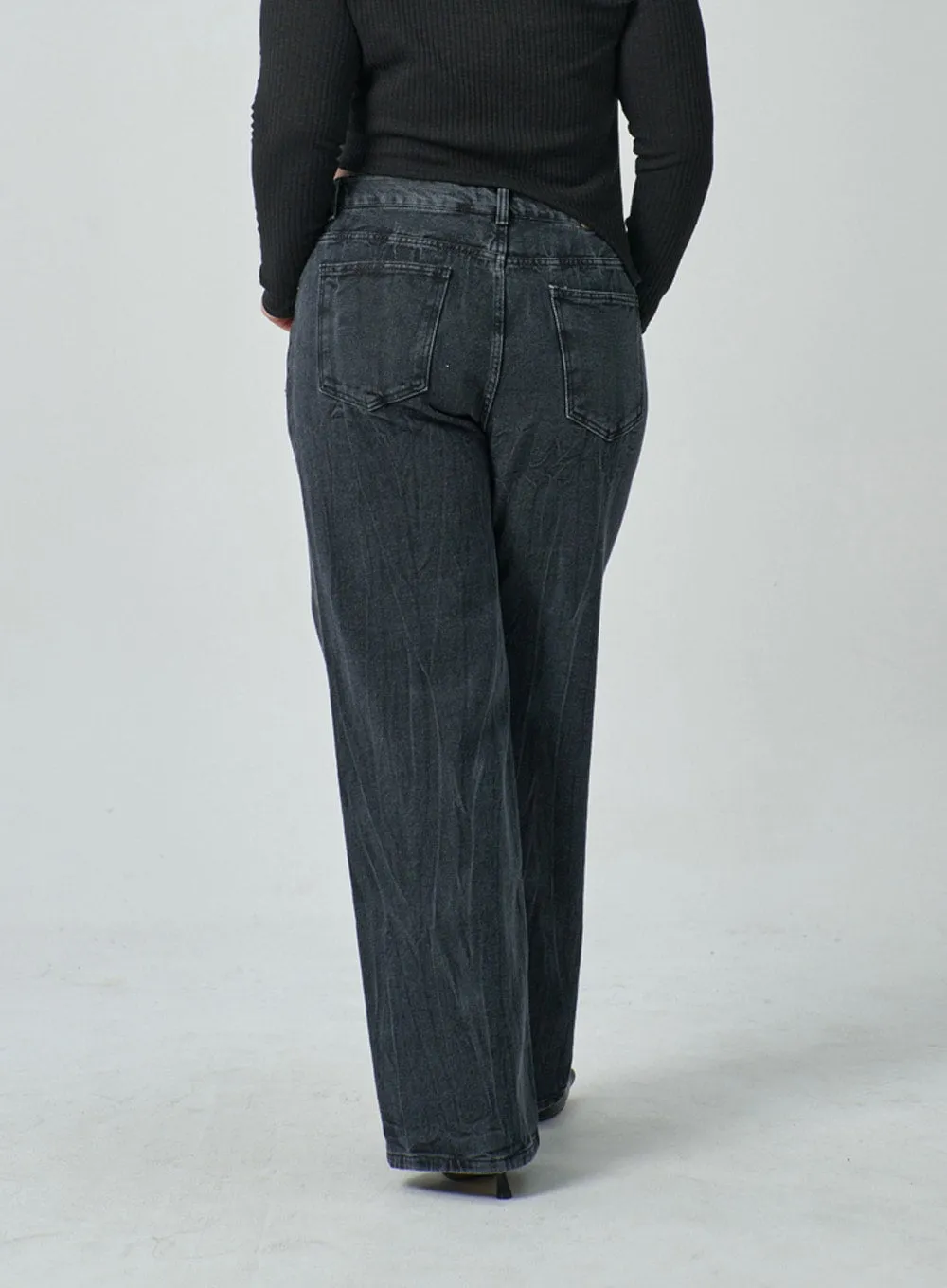 Plus Wide Leg Wash Black Jeans IF317 sold by Lewkin product image thumbnail 3